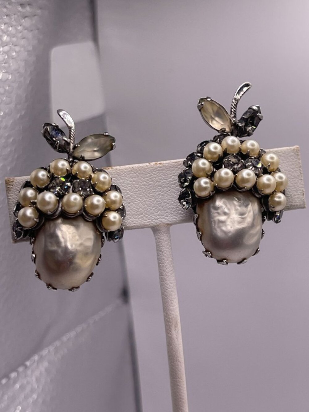 Vintage Faux Pearl & Rhinestone Cluster Earrings Baroque Style Mixed Designer In